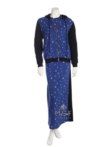 Citrus EL852 Royal Blue Zip Up Hoodie with Anchor Print myselflingerie.com